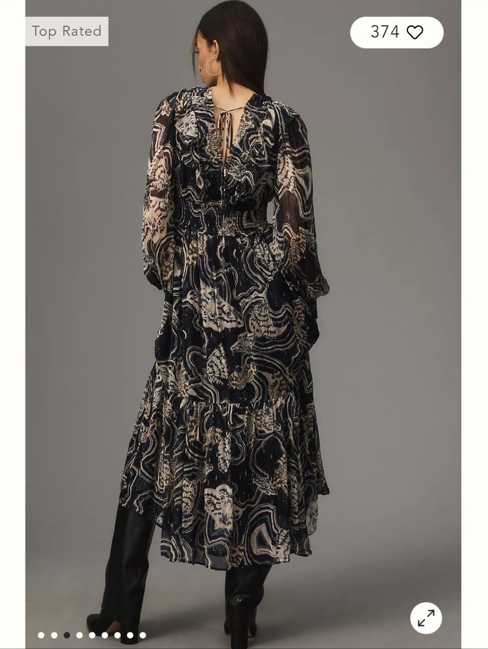 PRINTER JOHNSON X Anthropologie Black & Cream Tiered Midi Dress SIZE S USED